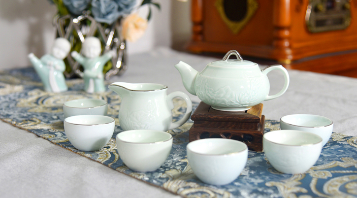 浮雕鲁青茶具（银线）